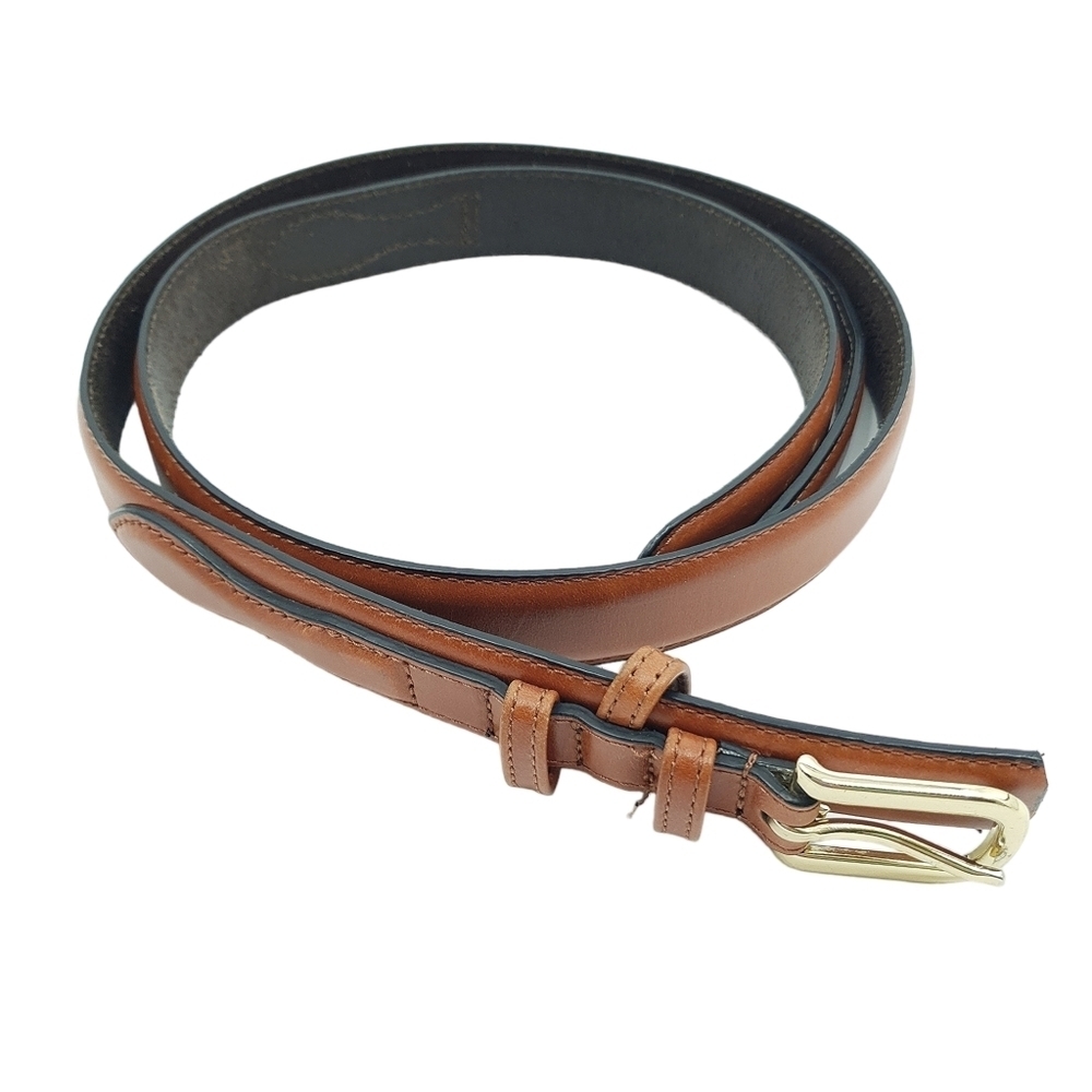 Cabela's Cognac Tan Leather Full Grain Cowhide Belt Gold Tone Buckle Size 42 - Picture 1 of 8